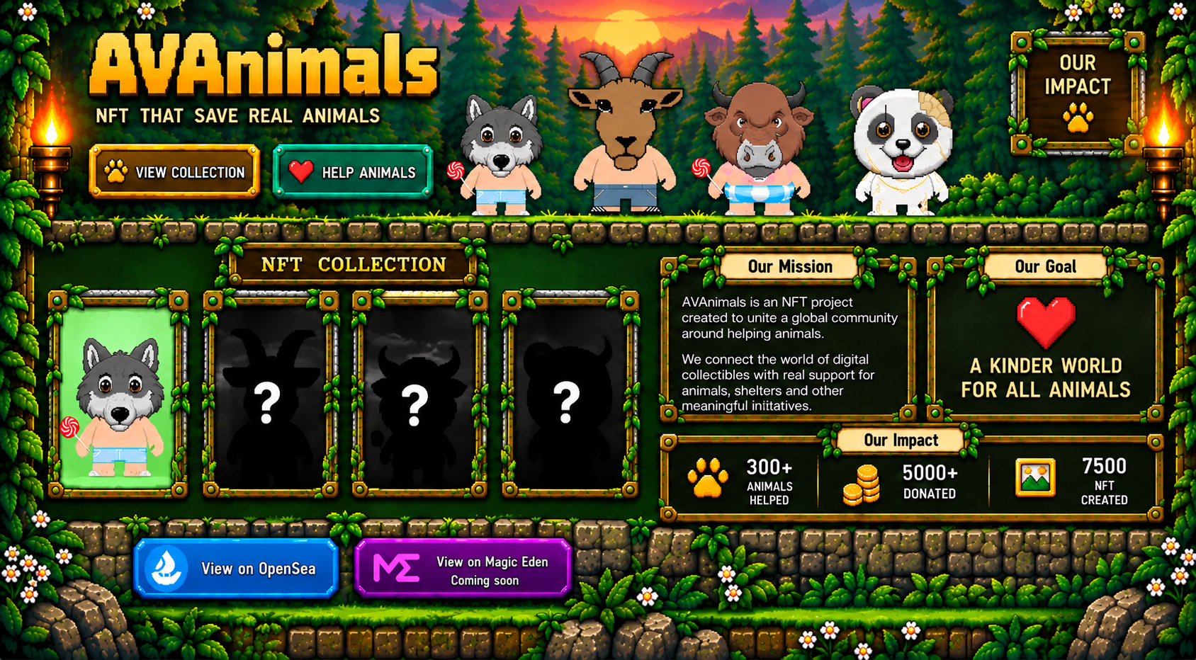 AVAnimals mystery collections pixel-art NFT website